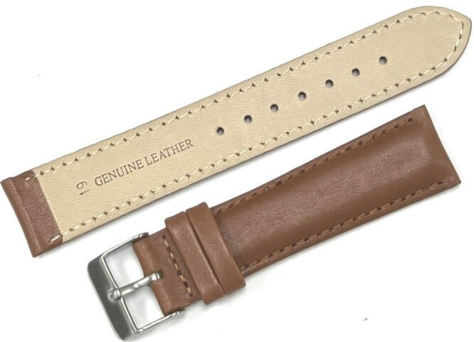 Watch Band Light Brown Genuine Leather Padded, Stitches 19MM