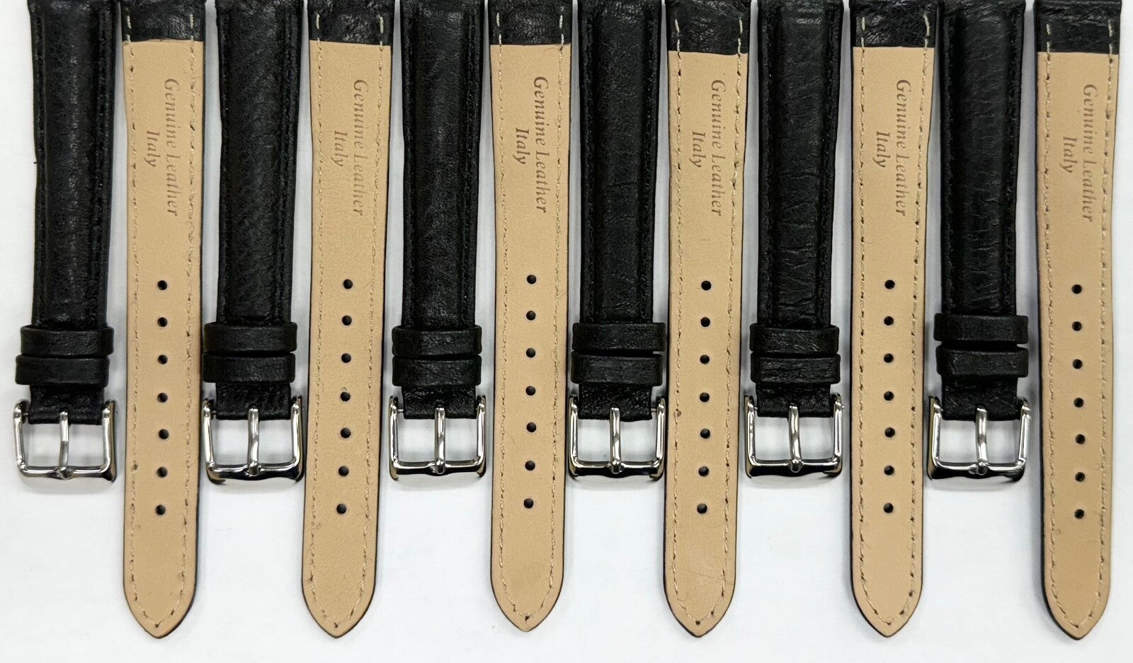 Lot of 6 Watch Band Quality Black Genuine Leather Grain,16mm, slim and padded