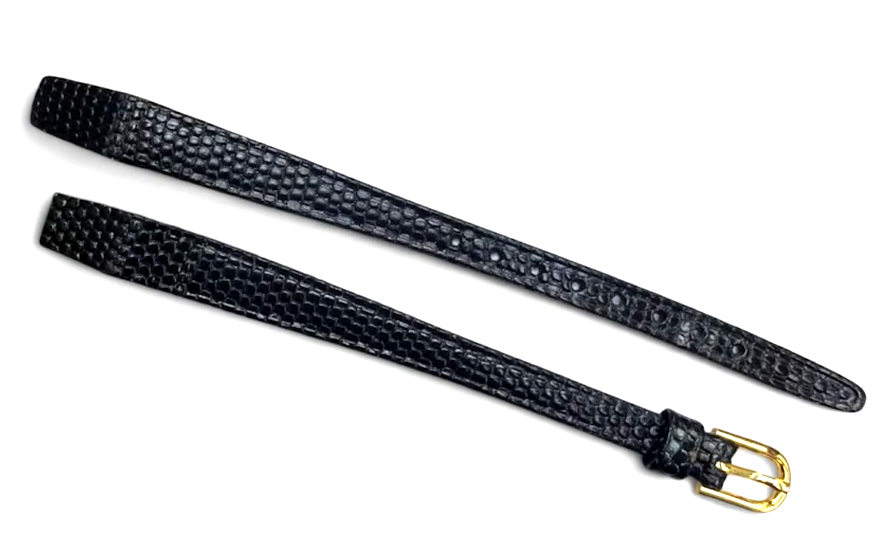 HIRSCH Genuine Lizard 9 mm Black Watch Band-Open End