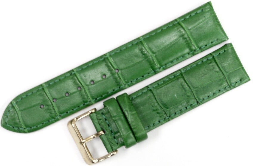 Alligator Leather Green Color Watch Band 16 MM to 22 MM Green Stitched