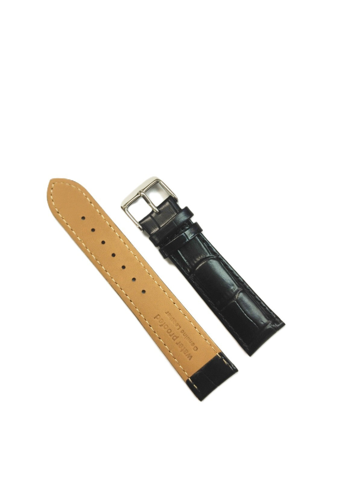 Watch Band Black Genuine Leather Alligator Grain  Padded 22MM  Best Quality
