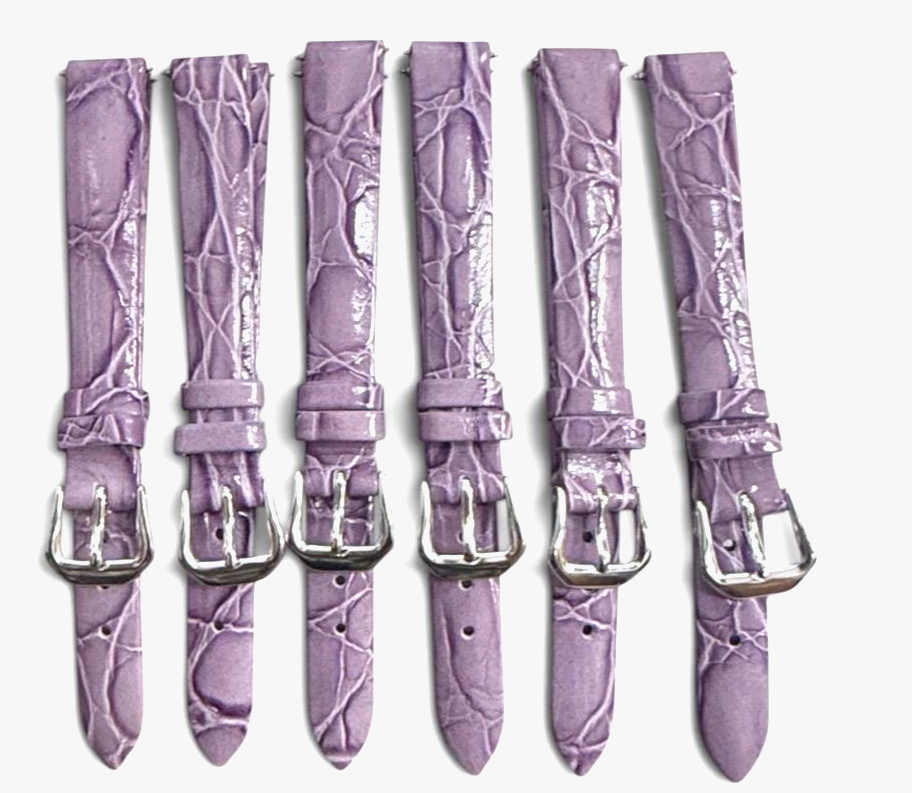 (set of 6)12mm Purple color Genuine Leather Alligator Watch Band Strap