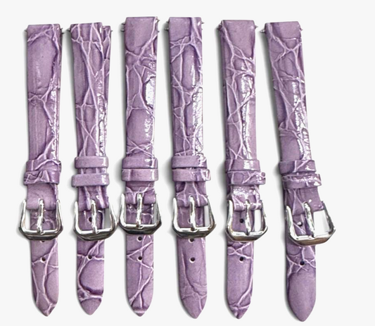 (set of 6)12mm Purple color Genuine Leather Alligator Watch Band Strap
