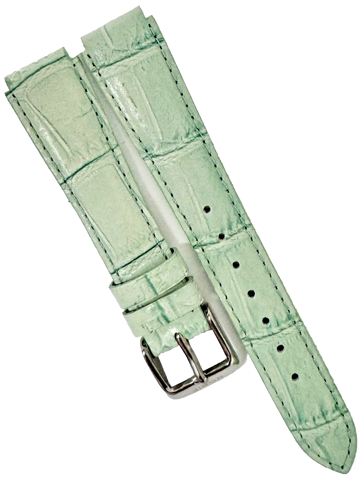 Lot of 6 Green Genuine Leather Watch Bands 15mm Alligator Grain Padded, Stitched