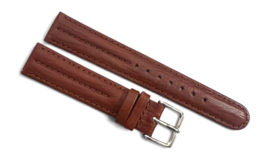 Watch Band Brown Genuine Leather Padded Stitches 18mm