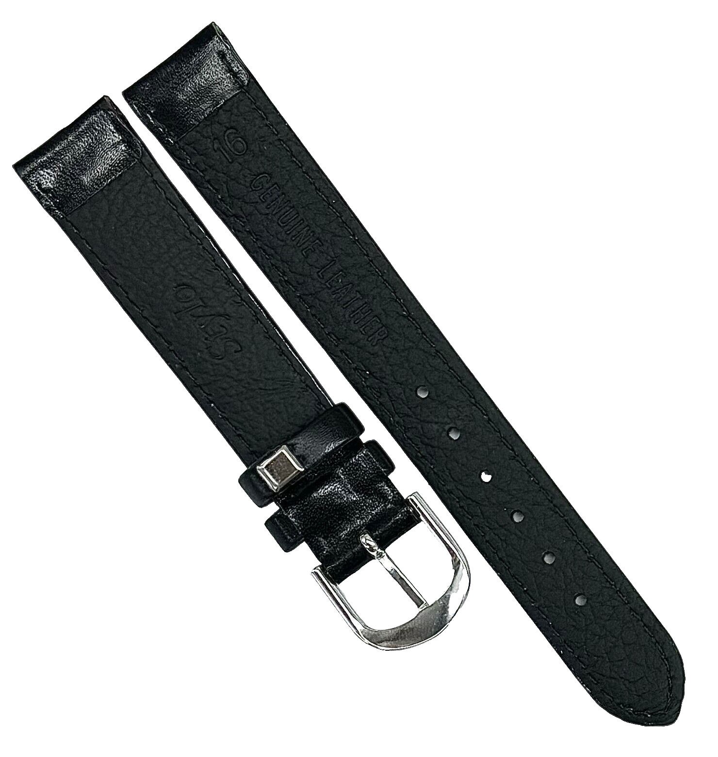 Lot of 6 Watch Bands Plain Black with Stitches Genuine Leather Padded 16mm