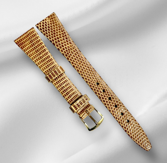 15x10mm Flat Watch Strap Genuine Lizard With Gold Buckle/Swiss Made