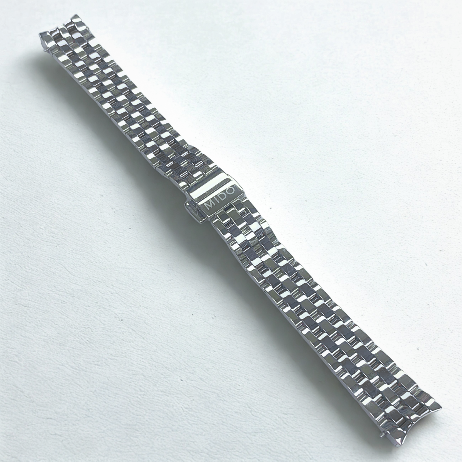 Silver Stainless Steel Watch Band - 15mm Bracelet w/ Curved End Links for Mido