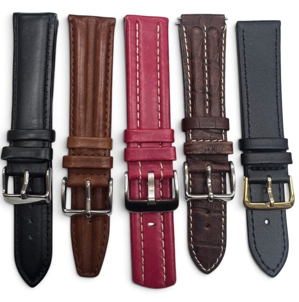 LOT OF 10 WATCH BANDS 20MM GENUINE LEATHER MIX STYLE AND COLORS