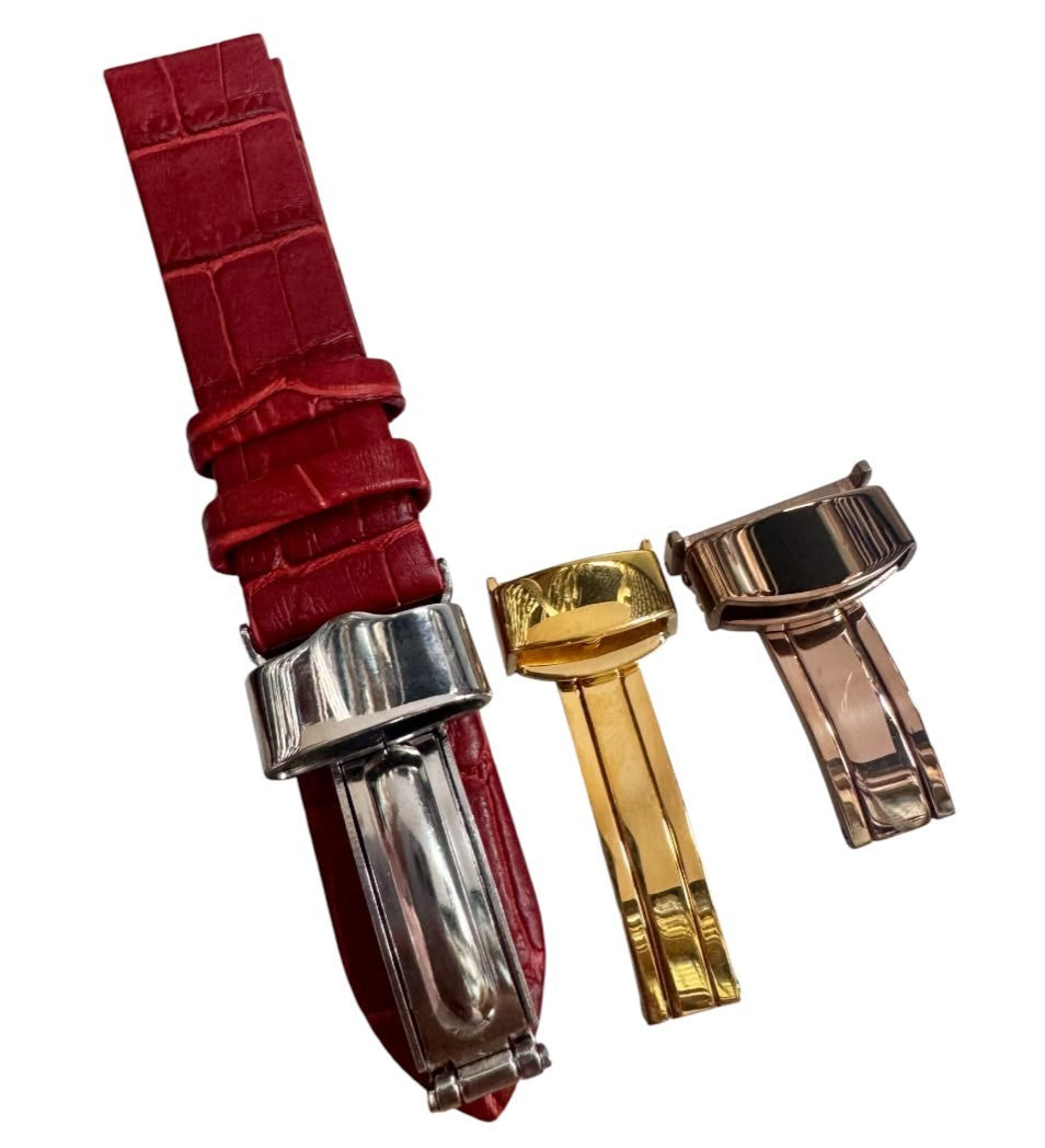 16MM 18MM 20MM 22MM 24MM RED WATCH BAND Alligator Grain Deployment Clasp