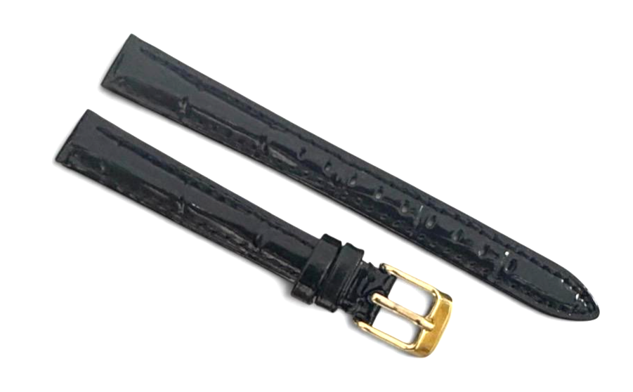 12mm Black Designer Alligator Genuine Leather Watch Strap Band
