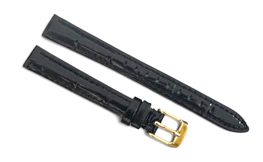 12mm Black Designer Alligator Genuine Leather Watch Strap Band