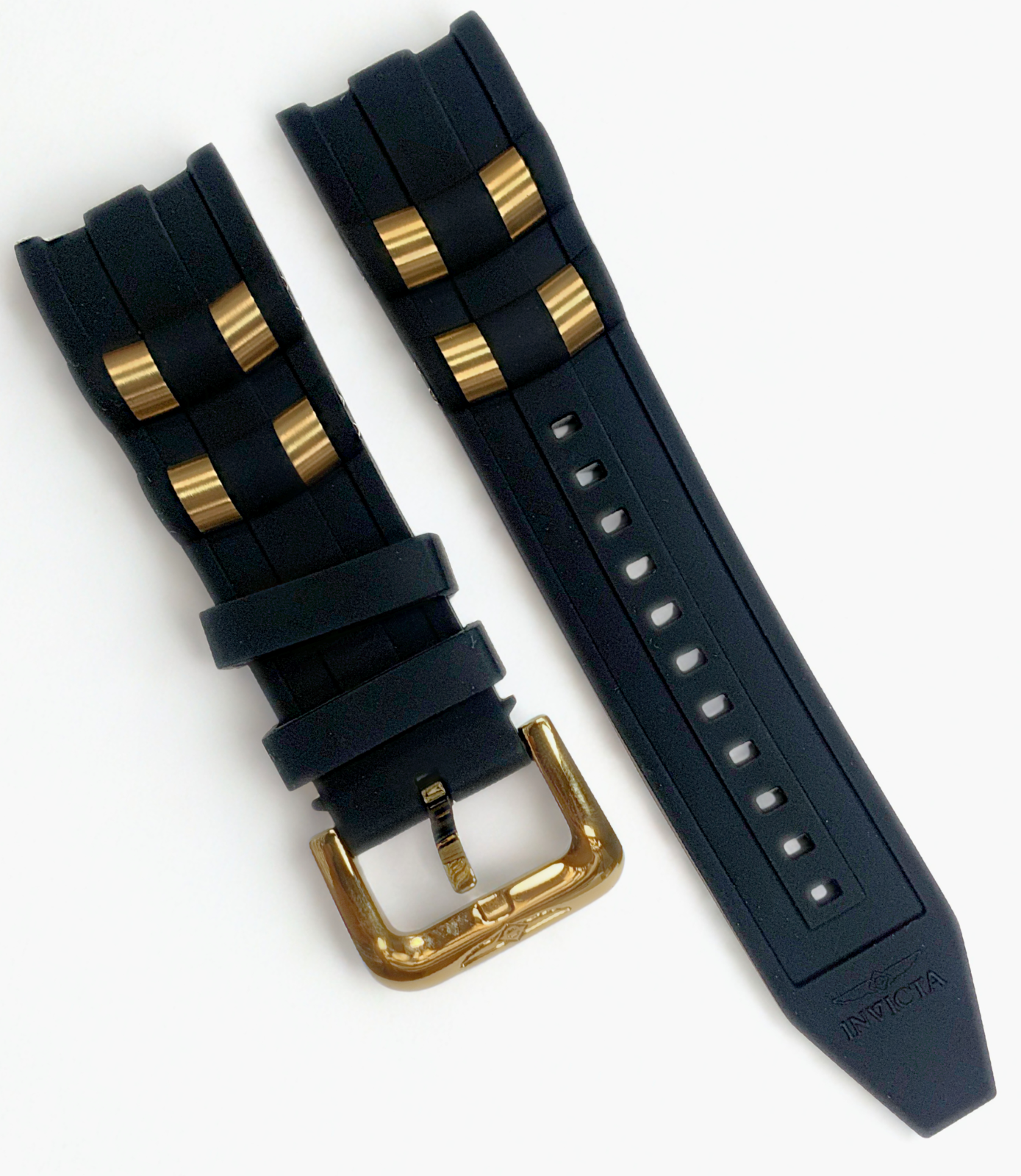 26mm Black Polyurethane Watch Band - Gold Buckle | For Invicta Pro Diver 23629