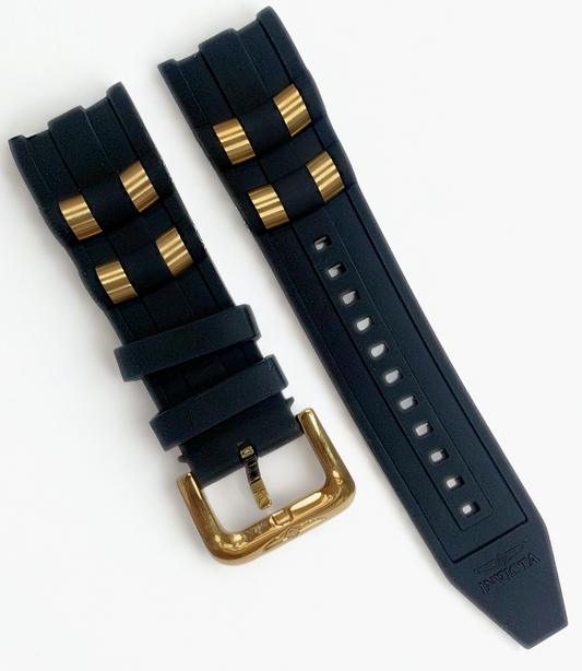 26mm Black Polyurethane Watch Band - Gold Buckle | For Invicta Pro Diver 23629