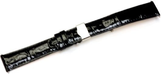 18mm Alligator Grains Shiny Black Glossy Leather Watch Band for Men
