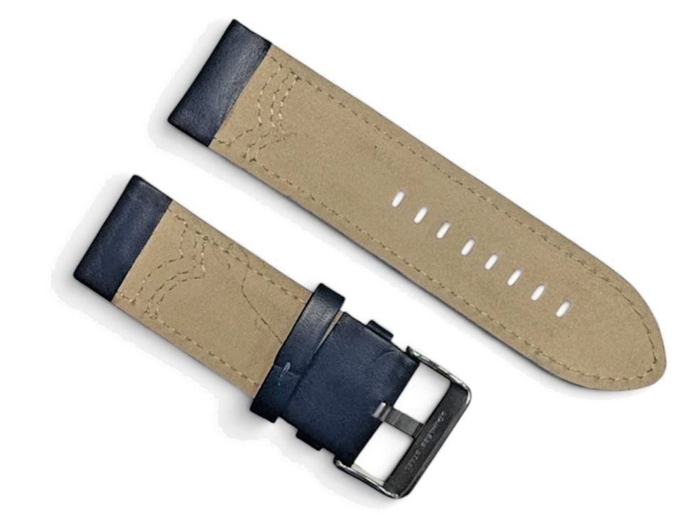 High-Quality Genuine Leather Watch Band Strap Blue color w/ White stich-27mm