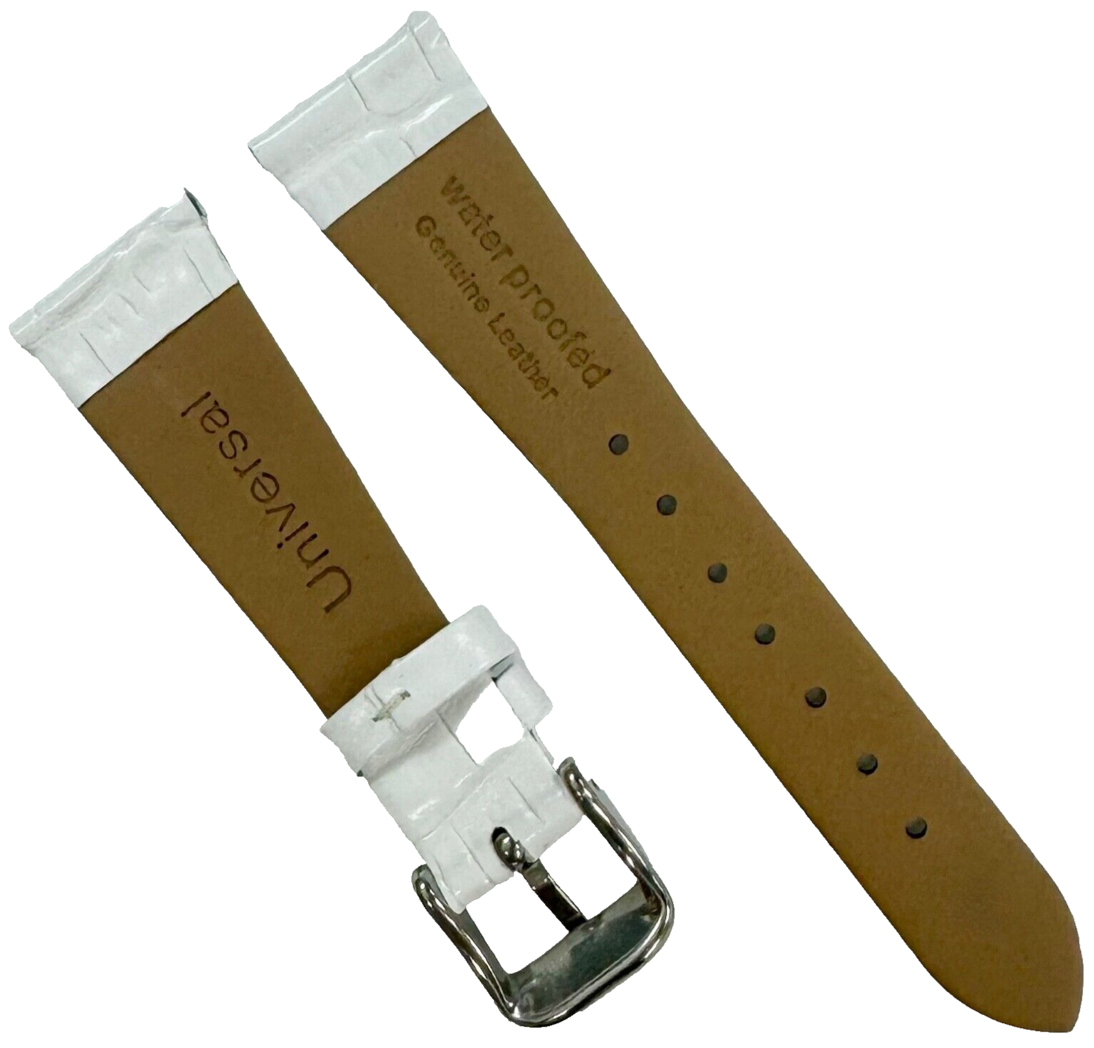 New Watch Band White Genuine Leather Alligator Grain (Flat, Short) 16 MM