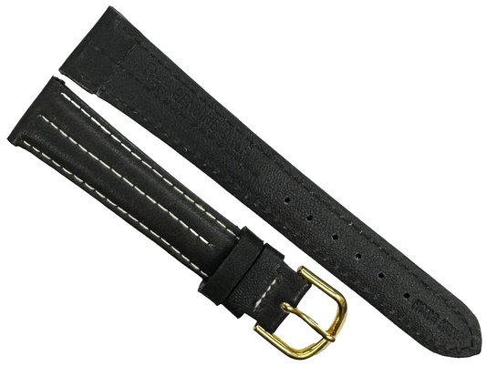 Genuine Calf Leather Watch Band 18mm Padded Plain Grain White Stitched in Black