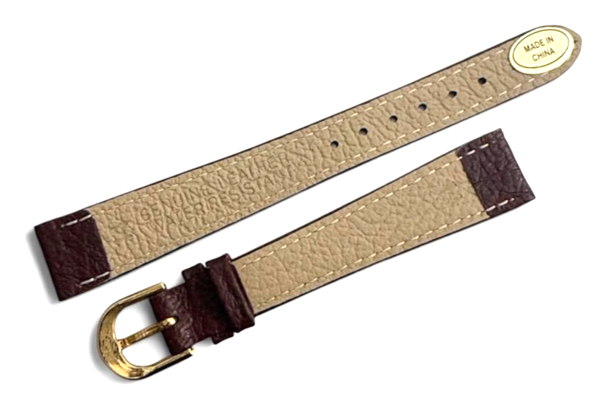 Genuine Leather Band 14mm Flat Leather Watch Strap BURGUNDY/Gold Buckle