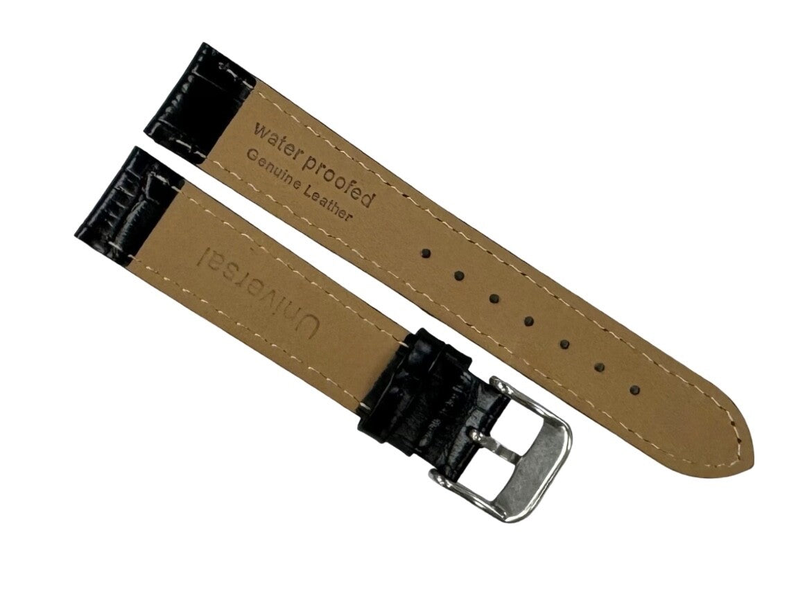 Watch Band Genuine Leather Alligator Grain Black Padded 14mm,Best Quality