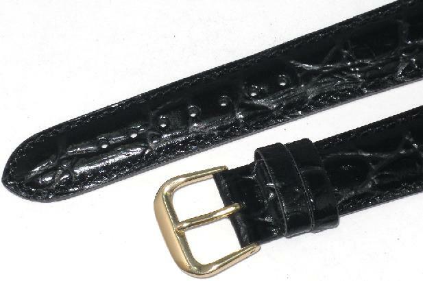 Watch Band Black Genuine Leather Crocodile Grain Padded 8mm  ( A1 Quality)