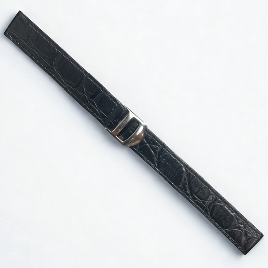 Genuine Leather Watch Band – 14mm Width | Classic Black Strap with Buckle