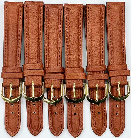 16 MM TAN Genuine Leather Watch Band Replacement, Lot of 6 Bands