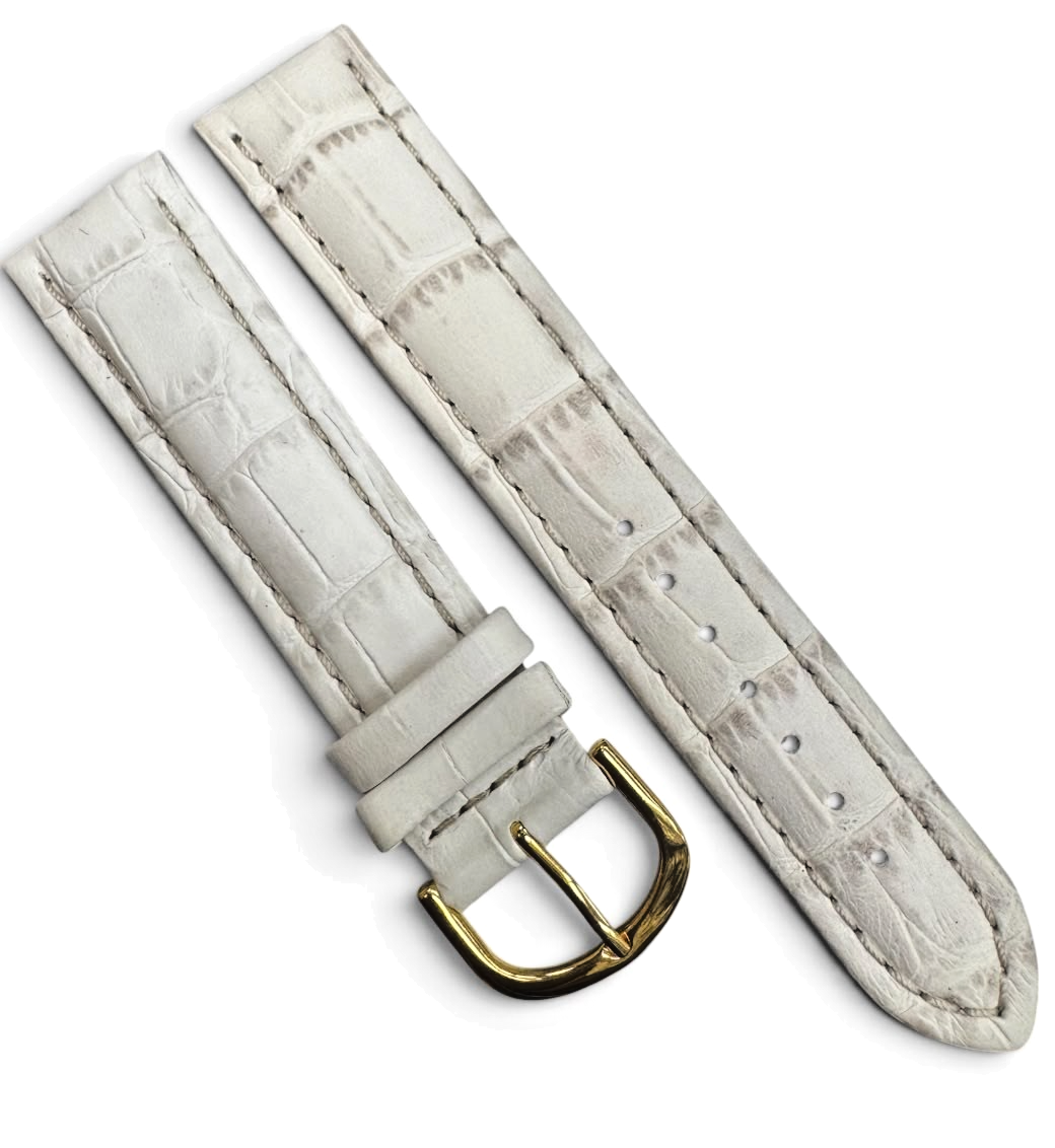 20MM BEIGE WHITE LEATHER ALLIGATOR GRAIN PADDED WATCH BAND