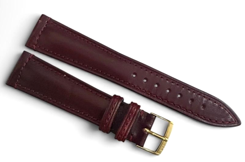 20mm BURGUNDY Genuine Leather Padded Stitched Watch Band