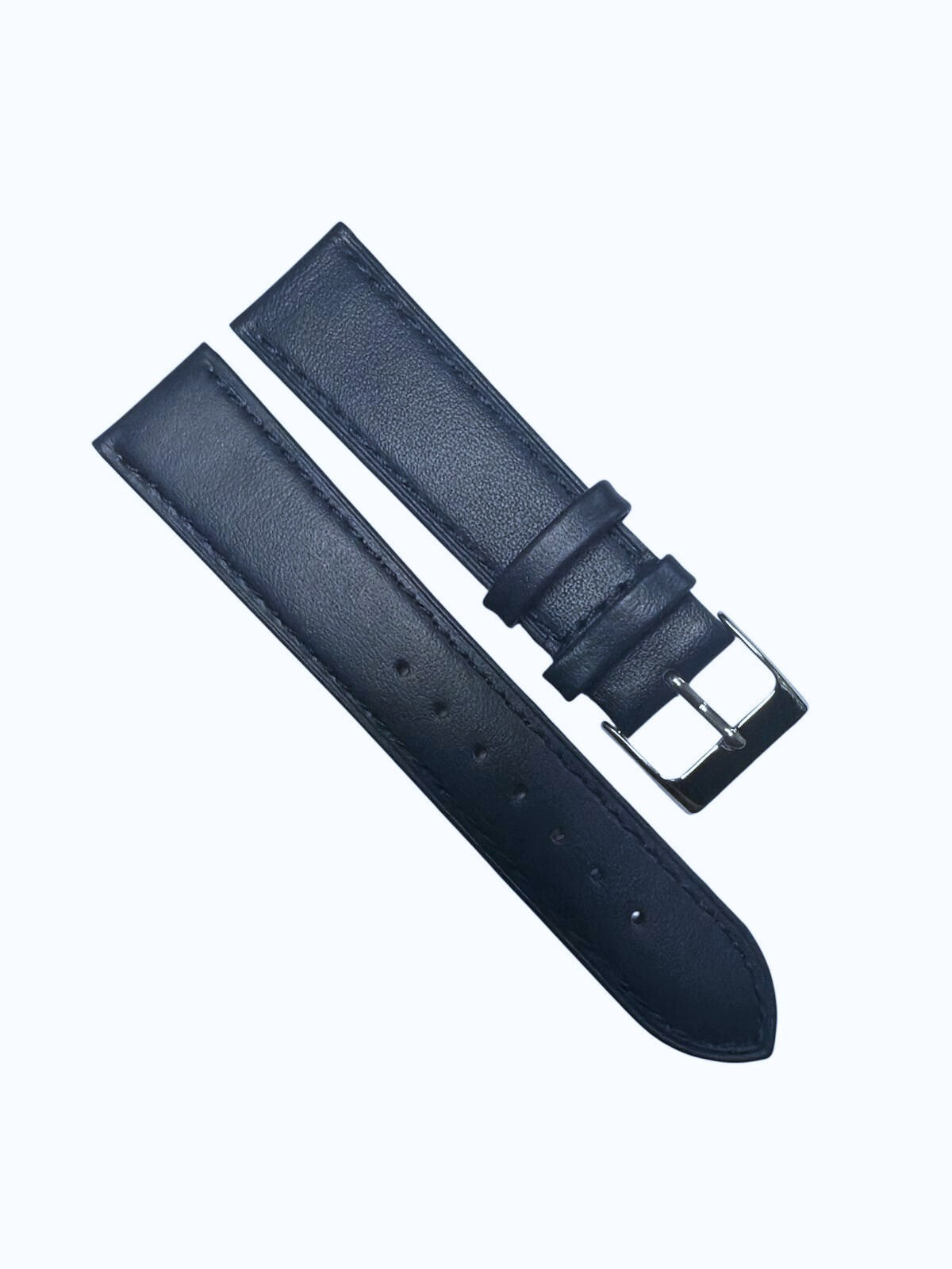 Genuine Leather Navy Blue Stitched Straight Watch Band Sizes: 14,16,18,20,22mm