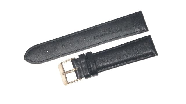 18 MM Plain Padded Black Leather Watch Band for Men and Women Watches