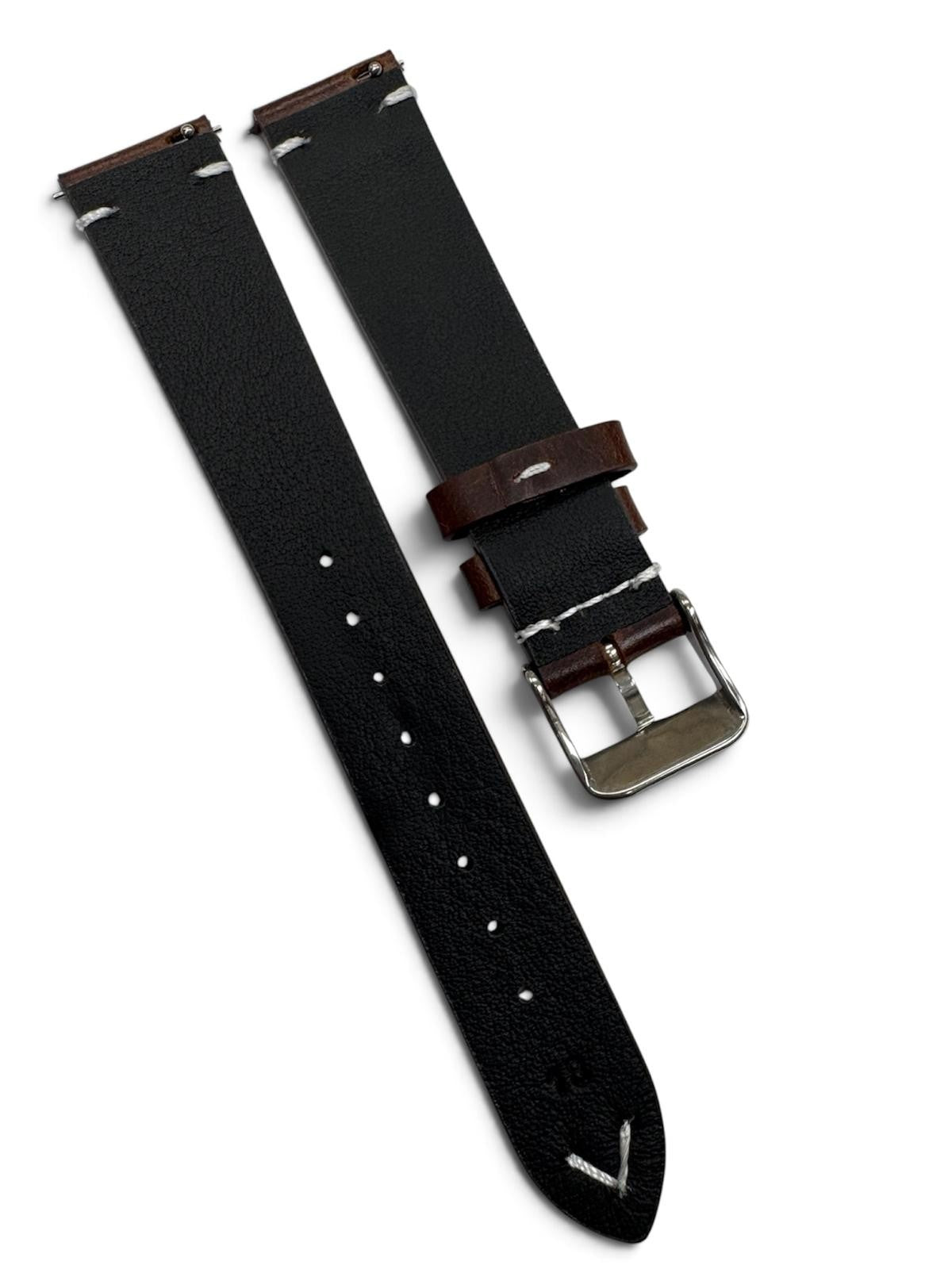 STITCHED GENUINE LEATHER UNIVERSAL WATCH BAND 18mm DARK BROWN COLOR