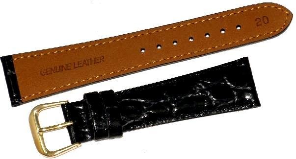 Watch Band Black Genuine Leather Crocodile Grain Padded 8mm  ( A1 Quality)