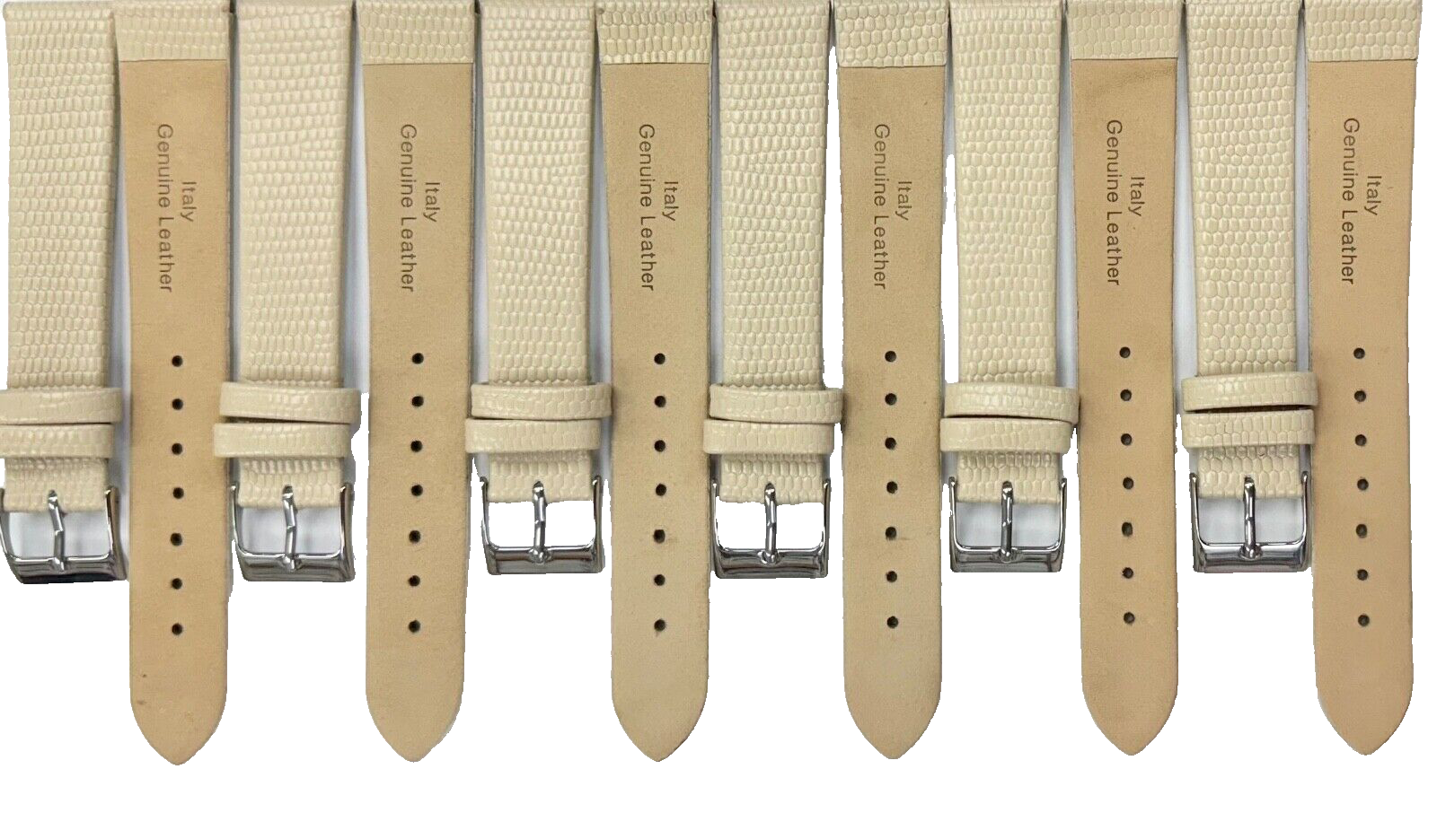 Watch Band Genuine Leather Beige Lizard Grain Flat 18x16MM (lot of 6 bands)