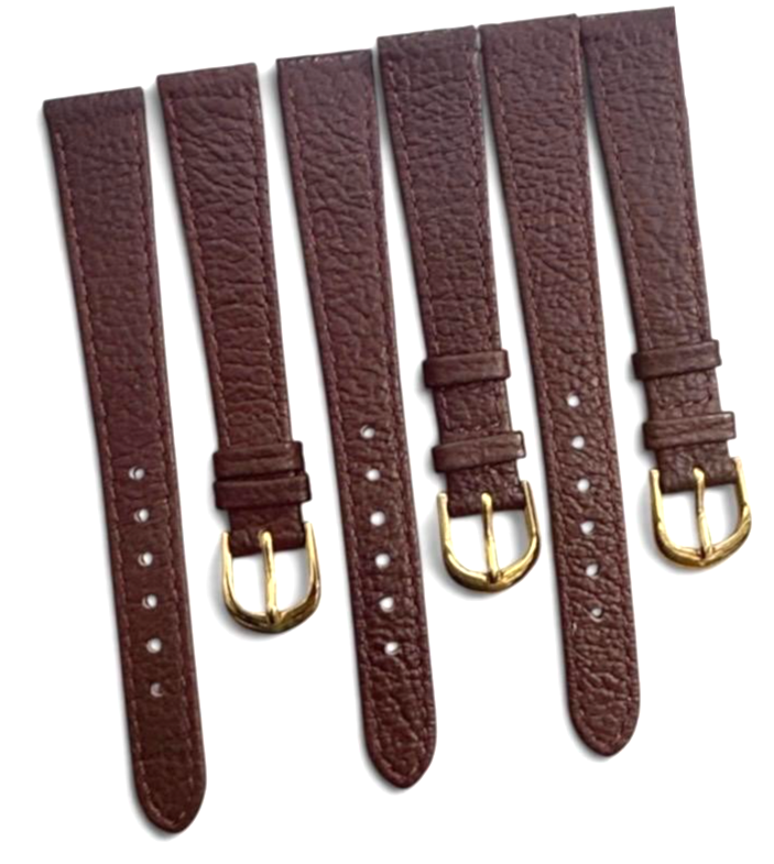 (SETOF 3)Genuine Leather Band 14mm Flat Leather Watch Strap BURGUNDY/Gold Buckle