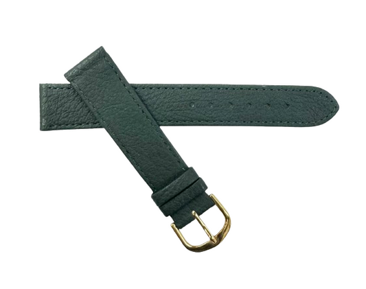 18 MM Flat D.Green Genuine Leather Plain Grain Watch Band, Stitched (A1 Quality)
