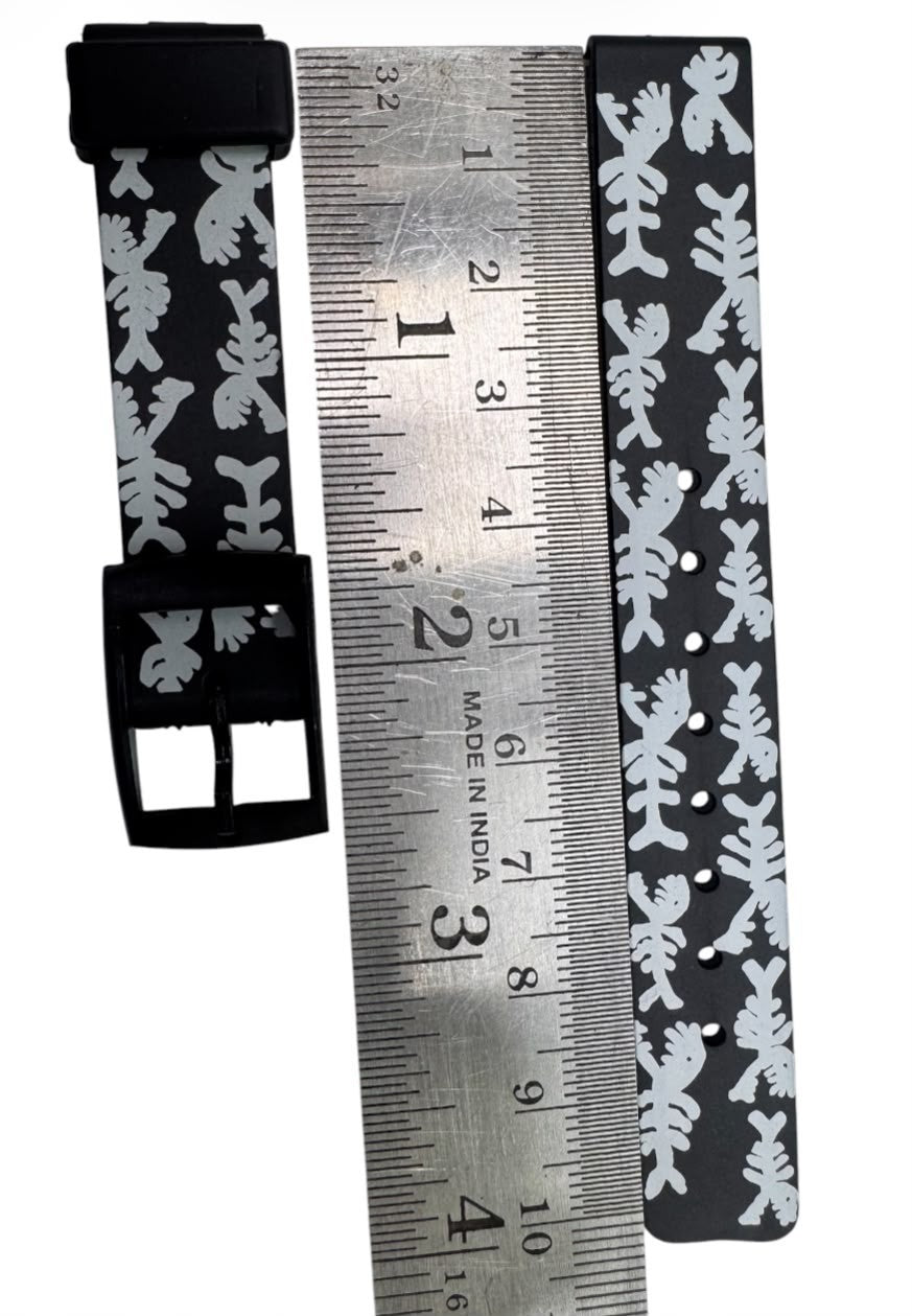 14MM PLASTIC PVC WATCH BAND BLACK & WHITE FISH SKELETON DESIGN