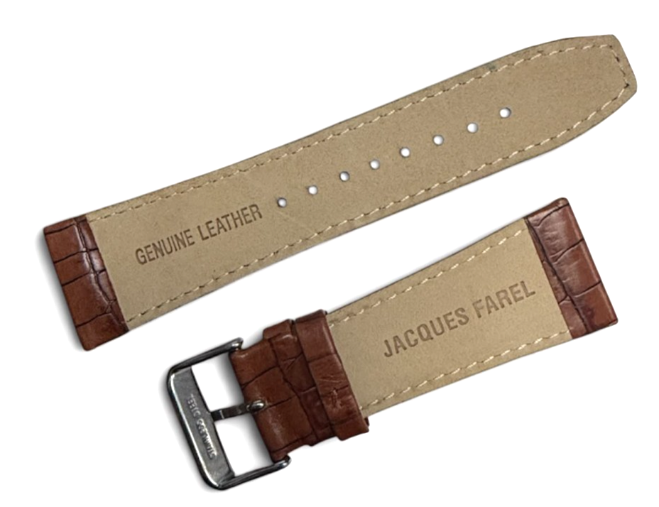 Jacques Farel Watch Strap Band Brown color Leather 27mm