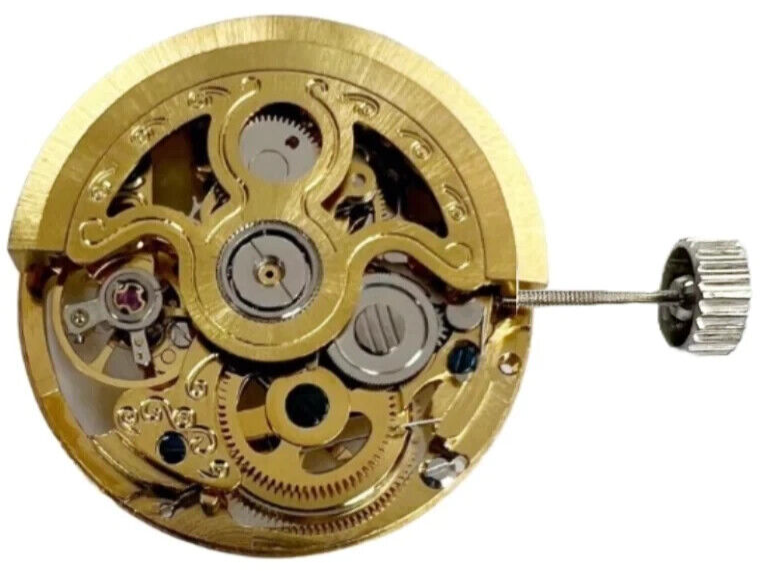 Automatic Skeleton Mechanical Watch Movement 2189 Gold, 3Hands