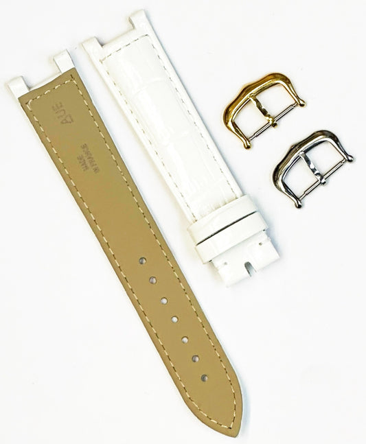 Watch Band For Cartier PASHA Alligator Grain Size 20x18mm White Color