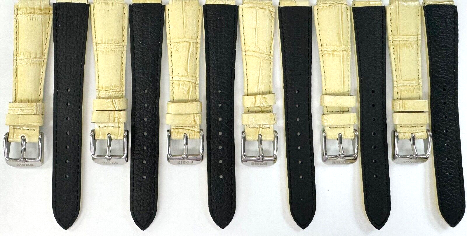 Lot of 6 Beige Genuine Leather Watch Bands 15mm Alligator Grain Padded, Stitched