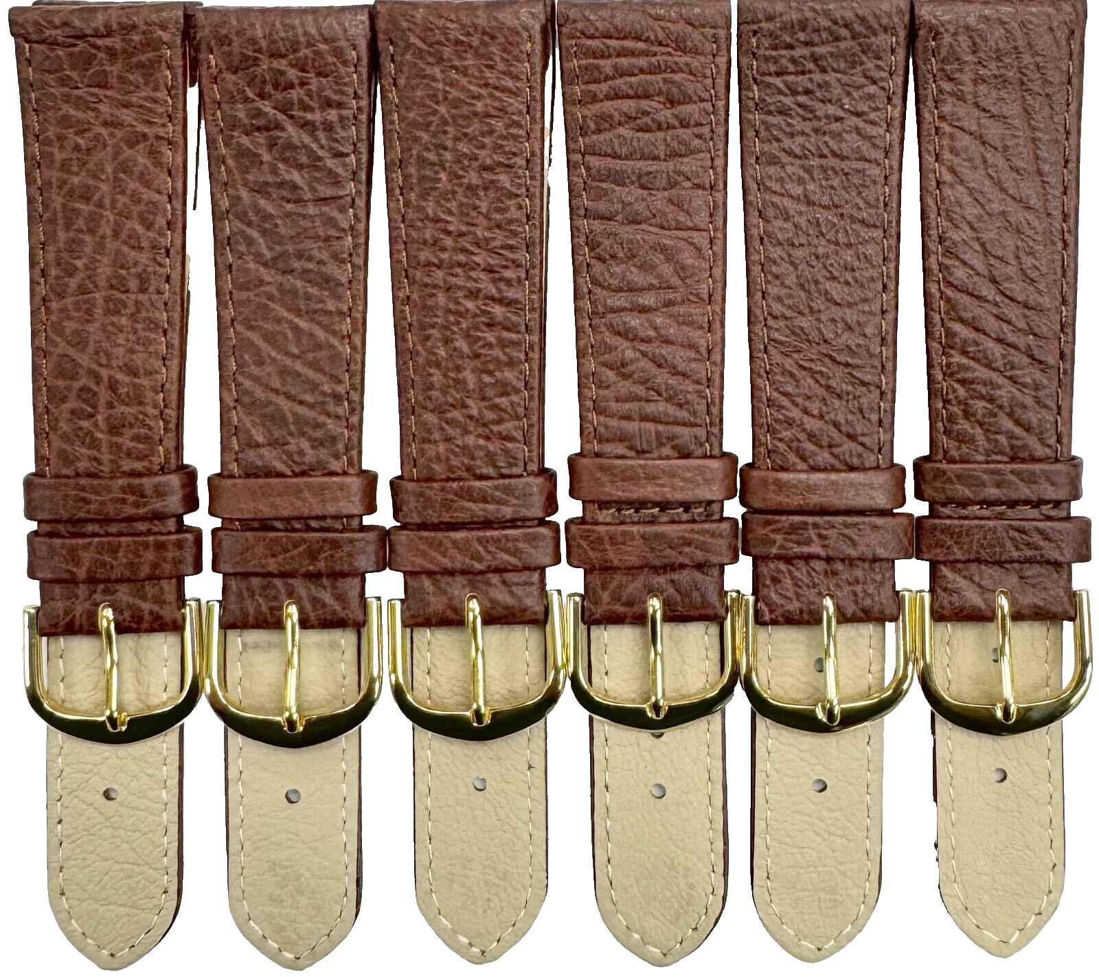 Lot of 6 Watch Bands Brown Genuine Leather  Flat Stitched 20mm
