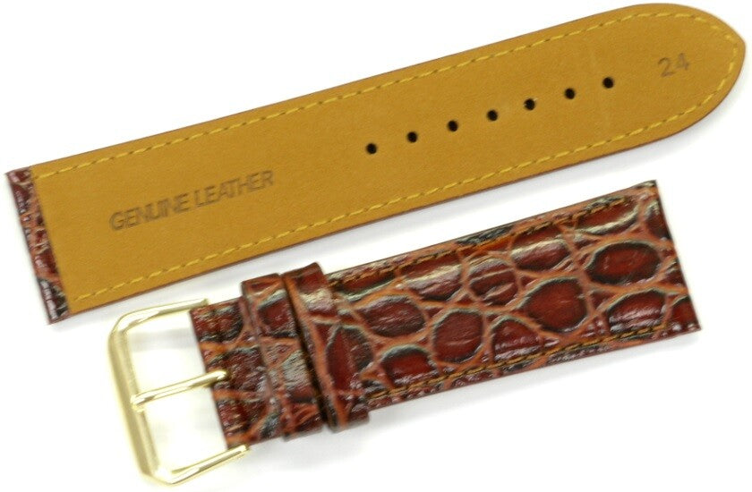 A1,Watch Band Genuine Leather Crocodile Grains Dark Brown 24mm Padded,Stitched