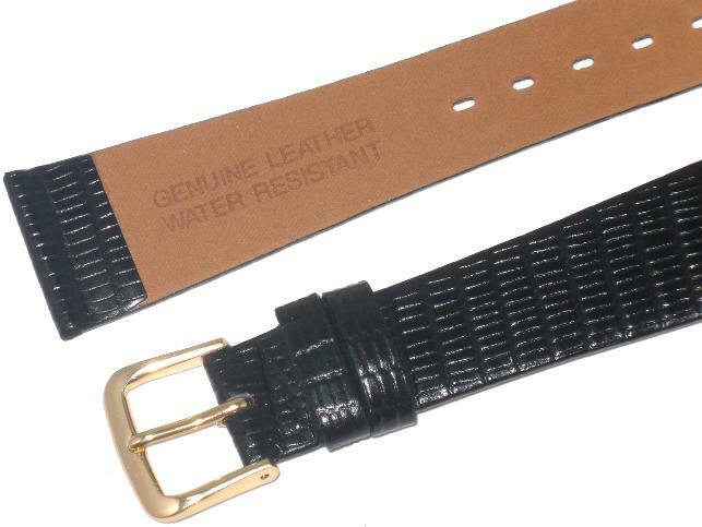 Watch Band Black Genuine Leather Lizard Grain (Flat) 8MM  Slim ( A1 Quality