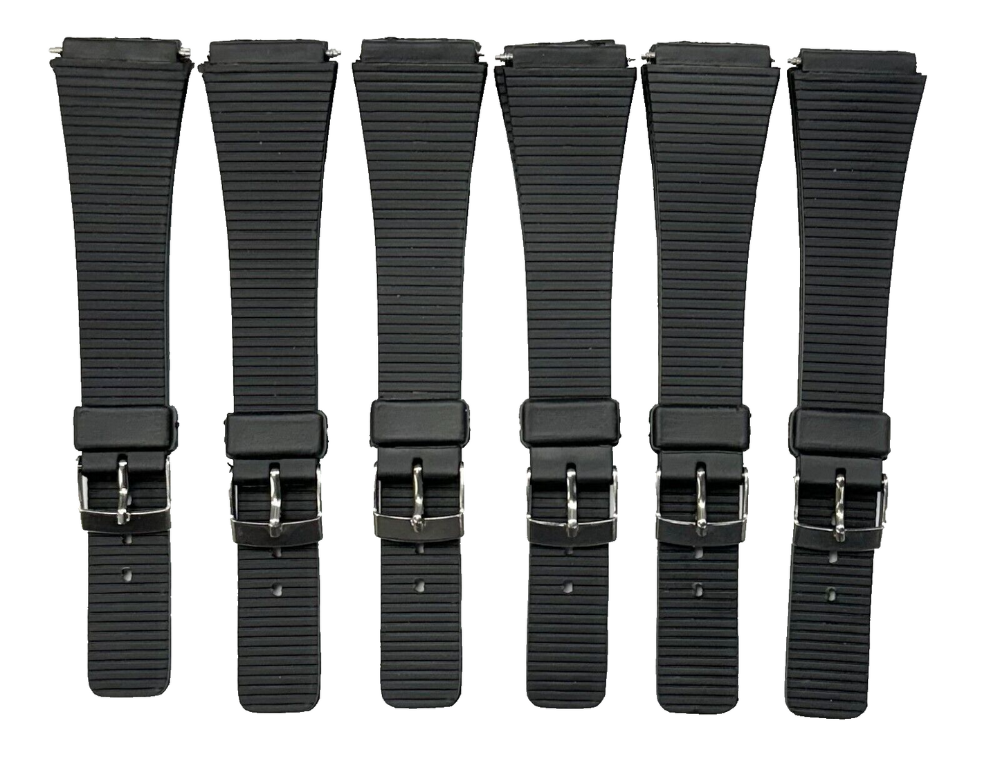Lot of 6, 19MM PVC Black, Flat & Slim Watch Bands for Casio, Timex, Citizen