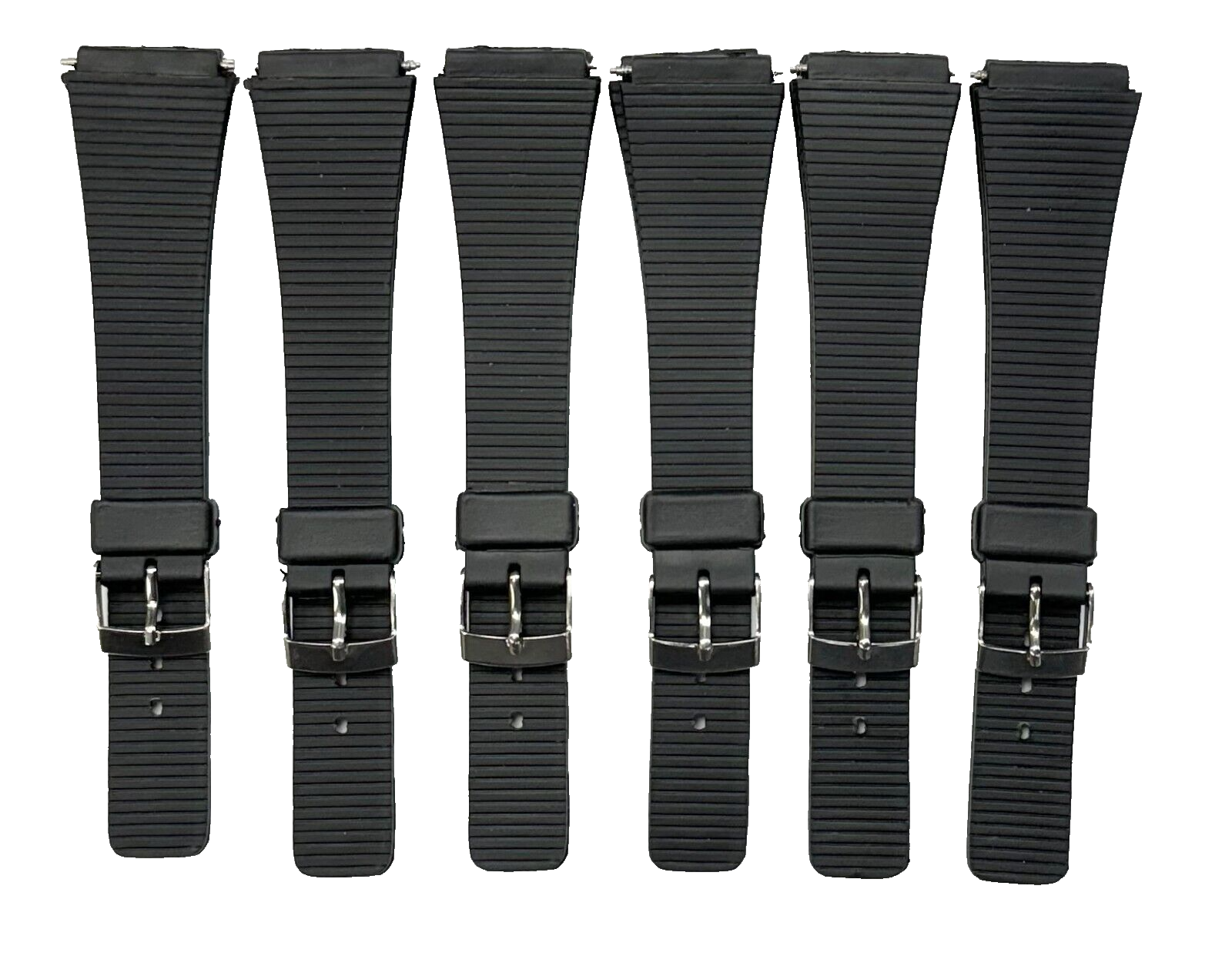 Lot of 6, 19MM PVC Black, Flat & Slim Watch Bands for Casio, Timex, Citizen