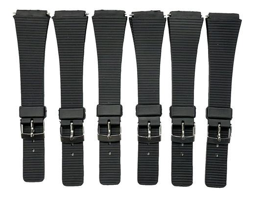 Lot of 6, 19MM PVC Black, Flat & Slim Watch Bands for Casio, Timex, Citizen