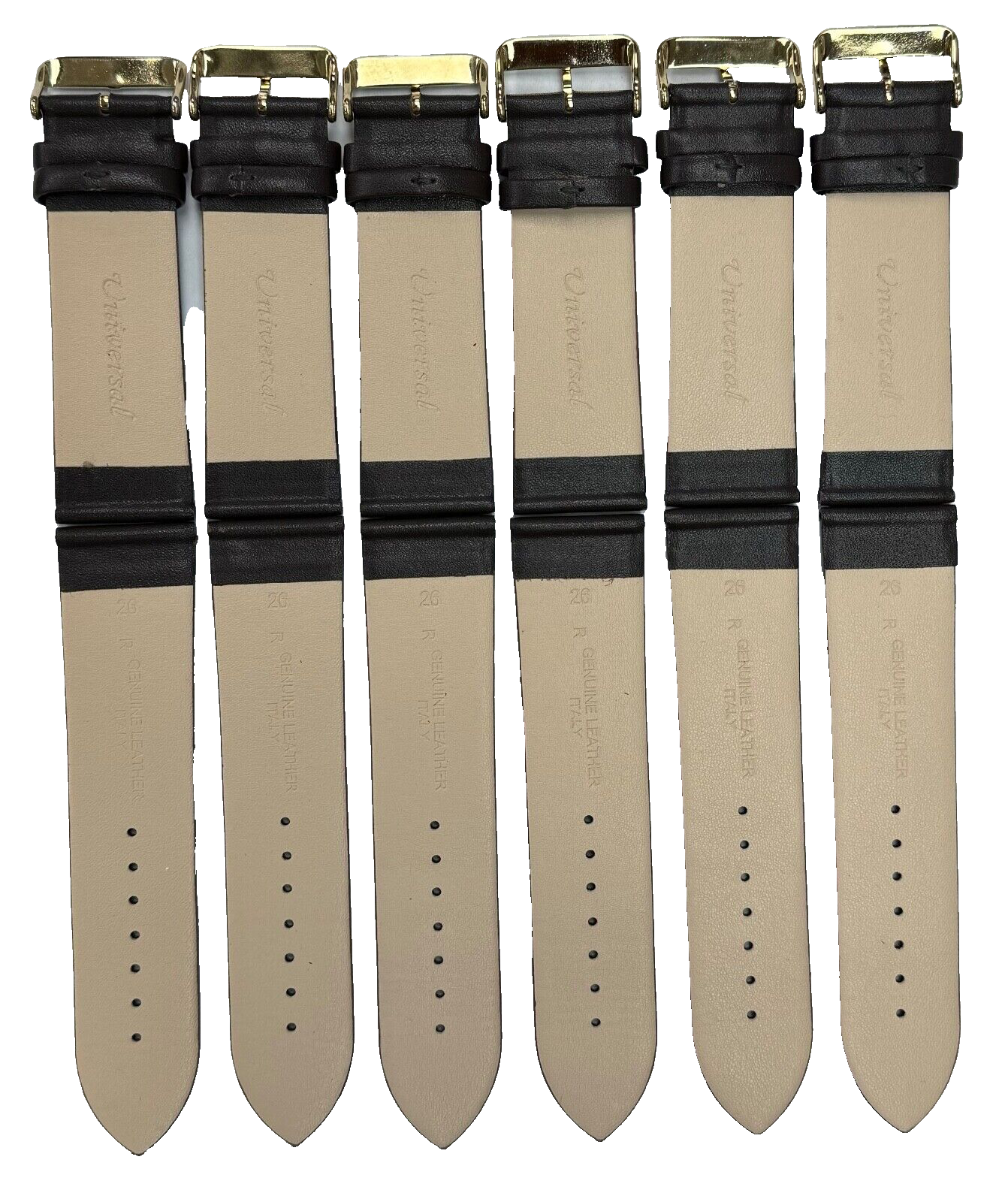 Lot of 6 Watch Bands Dark Brown Genuine Leather Flat Plain 26mm (High Quality)