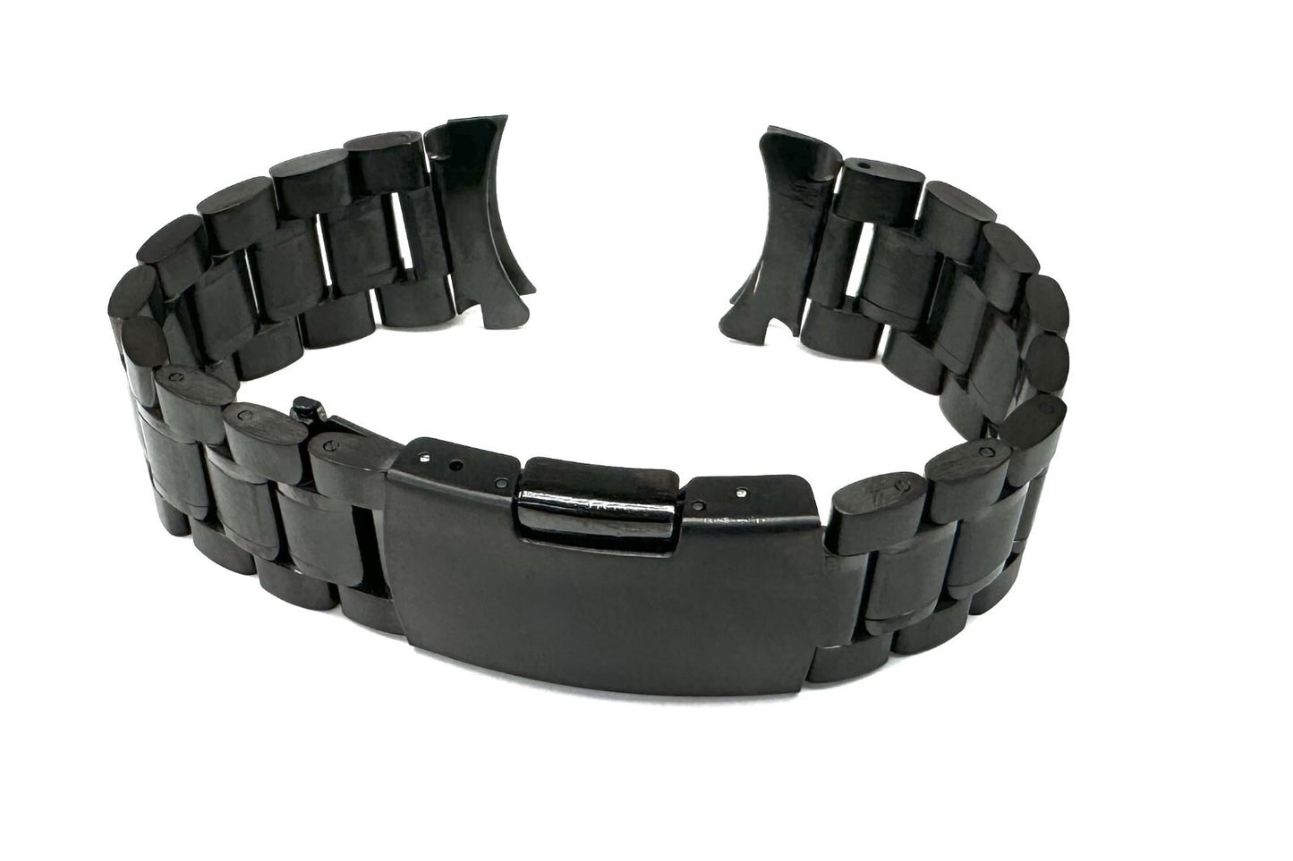 18mm Curved Black Oyster Style with 2-Line Textured Stainless Steel Watch Band