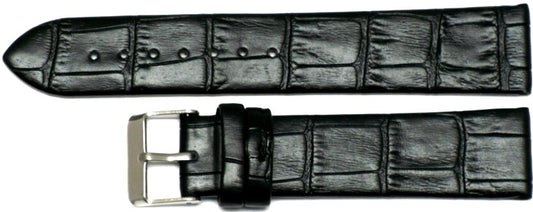 Watch Band Black Genuine Leather Alligator Grain (Flat) 24MM  for Men Watches